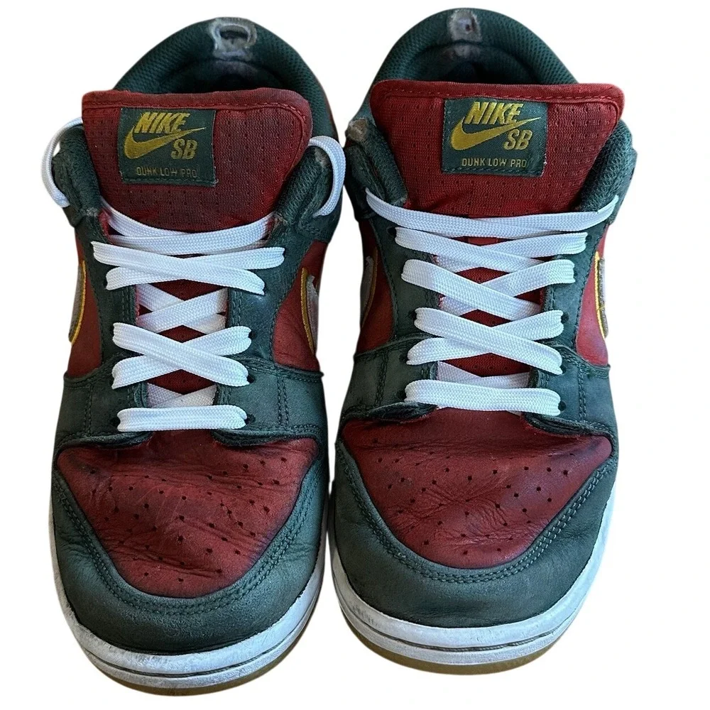 Nike SB Dunk‎ Low Pro Green Red Suede Skate Shoes Mens 9 FZ1287-300